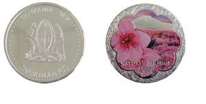 Памятные цвета. Монета цветок Сакуры Размеры.