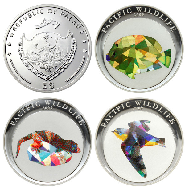 Набор из трех монет: Синегубый ангел, геккон Токи, ласточка (Colours of Nature) - 09